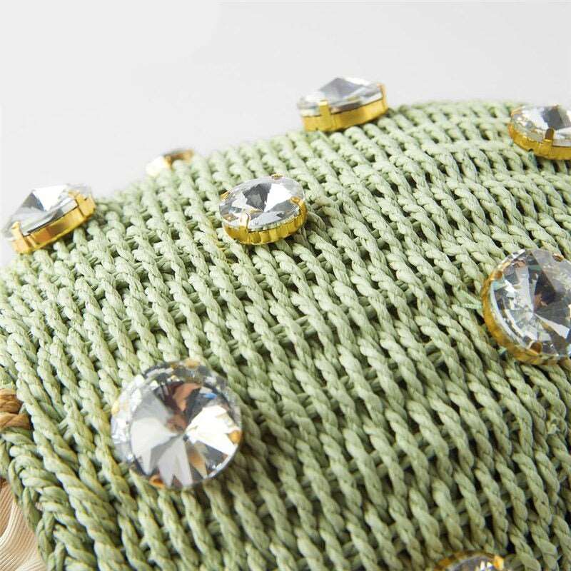 Bolsa Tote artesanal de palha com diamantes de Zircônia 0 karavelas 