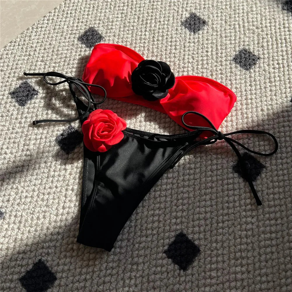 Biquíni Flower Amélie karavelas Preto e Vermelho G 