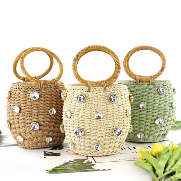 Bolsa Tote artesanal de palha com diamantes de Zircônia 0 karavelas 