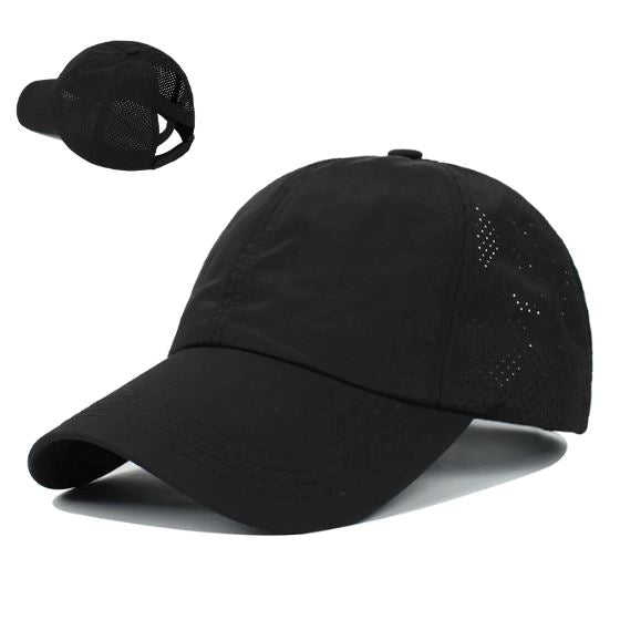 Boné Ponytail Adventure Fit - Proteção UV+50 Boné karavelas Preto Ajustável 