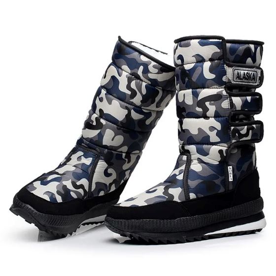 Bota de Inverno Alta Resistência Premium Forrada com Lã Sintética Térmica - Fechamento em Velcro Bota de inverno karavelas Camuflado Preto 32 