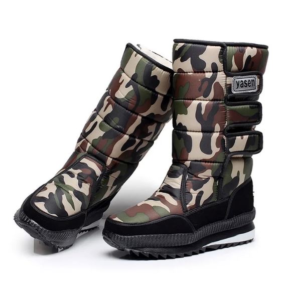 Bota de Inverno Alta Resistência Premium Forrada com Lã Sintética Térmica - Fechamento em Velcro Bota de inverno karavelas Camuflado Verde Exército 32 