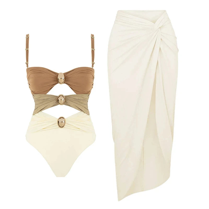 Conjunto de Maiô Lumière Luxo karavelas Conjunto - Degradê Champagne XG 