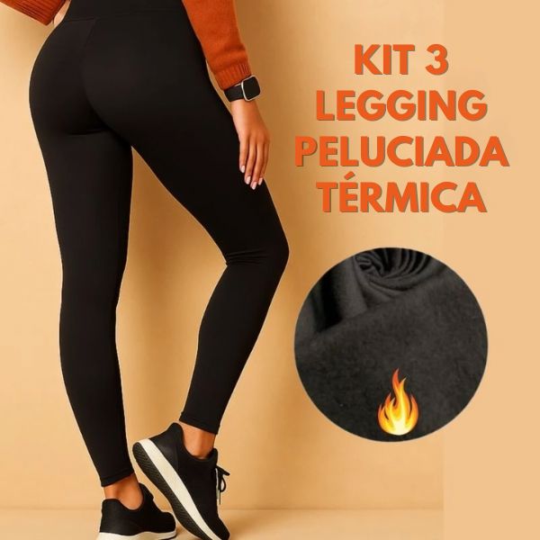 Kit 3 Calça Legging Snug Peluciada Térmica Cintura Alta com Elástico Zero Transparencia karavelas 