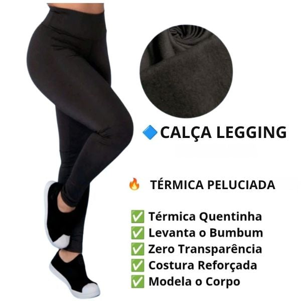 Kit 3 Calça Legging Snug Peluciada Térmica Cintura Alta com Elástico Zero Transparencia karavelas 