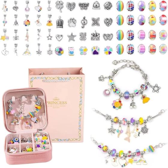 Kit Friends Forever: Pulseiras e Colar com Berloques Incríveis + Porta Joia GRÁTIS de Brinde karavelas Arco-Íris 