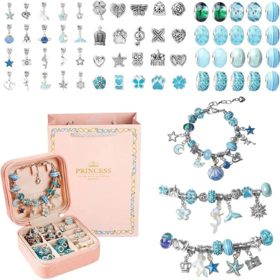 Kit Friends Forever: Pulseiras e Colar com Berloques Incríveis + Porta Joia GRÁTIS de Brinde karavelas Azul 