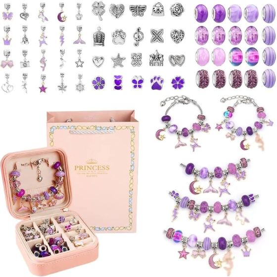 Kit Friends Forever: Pulseiras e Colar com Berloques Incríveis + Porta Joia GRÁTIS de Brinde karavelas Lilas 