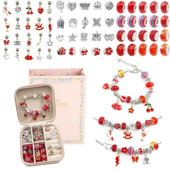 Kit Friends Forever: Pulseiras e Colar com Berloques Incríveis + Porta Joia GRÁTIS de Brinde karavelas Vermelho 