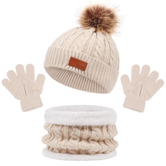 Kit Gorro e Gola Peluciado Infantil (2 a 6 anos) + Par de Luvas de Brinde karavelas Bege 