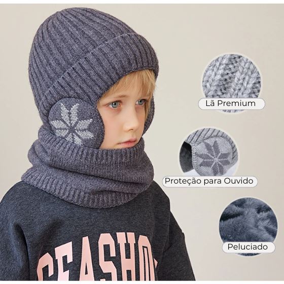 Kit Infantil de Touca e Gola Peluciados com Proteção de Ouvido (4 a 10 anos) karavelas 