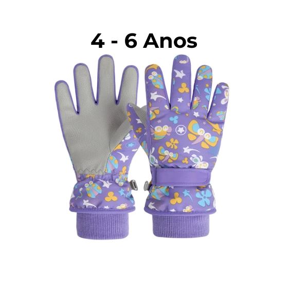 Luva infantil com Punho e Forro Peluciado - Resistente à água (4-13 Anos) karavelas Lilas - (4-6 Anos) 