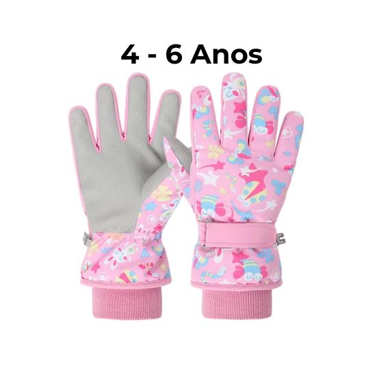 Luva infantil com Punho e Forro Peluciado - Resistente à água (4-13 Anos) karavelas Rosa - (4-6 Anos) 
