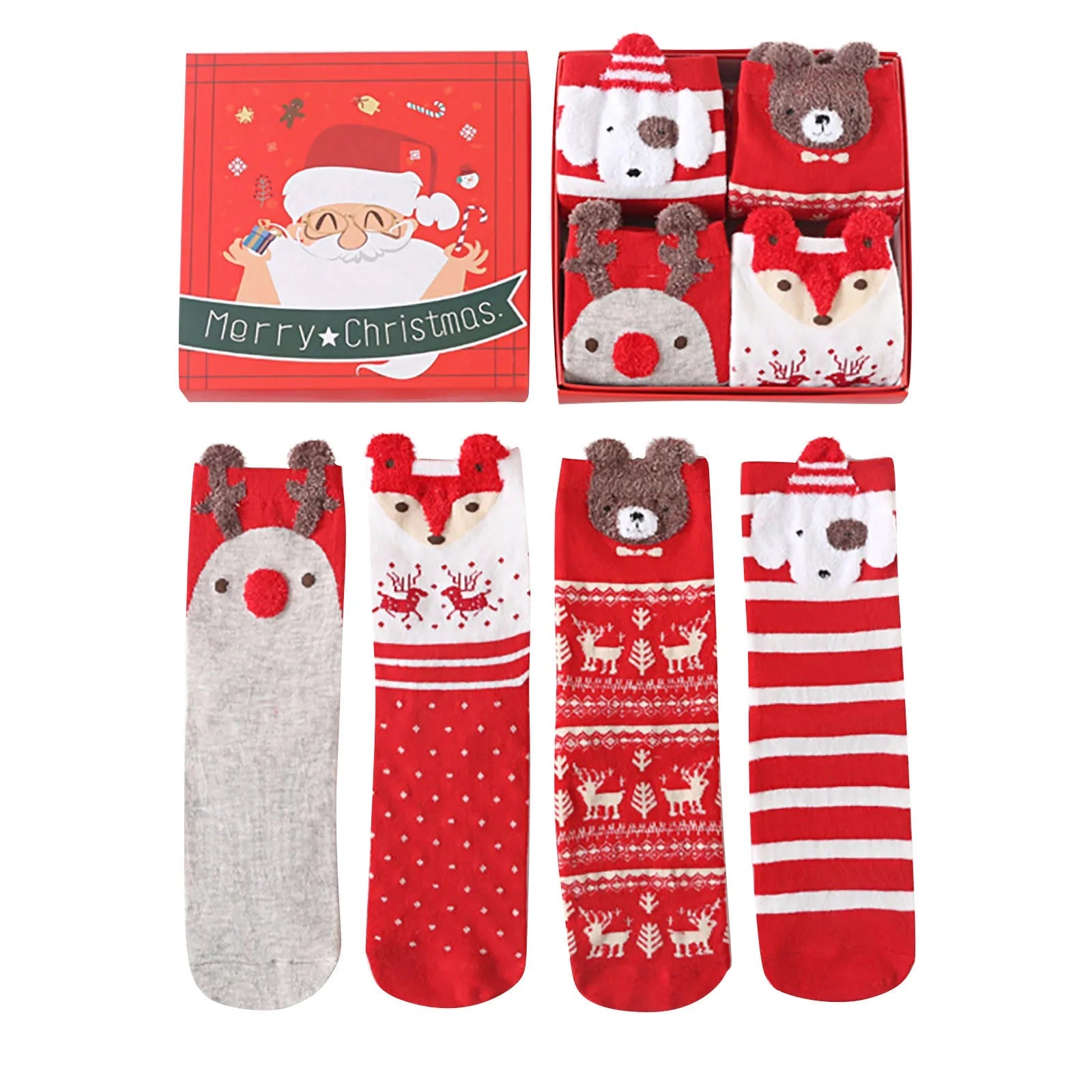 Meias Fofas Natalinas - Compre 2 Pares e leve 4 Pares + Uma Caixa Exclusiva de Presente - 34 ao 40 karavelas 