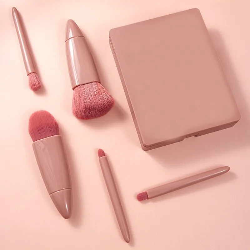Mini Estojo de Maquiagem com Espelho e 5 Pincéis – Compacto e Prático karavelas 