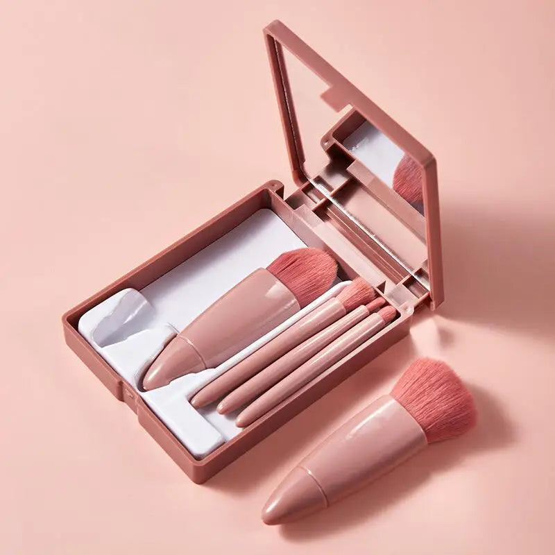 Mini Estojo de Maquiagem com Espelho e 5 Pincéis – Compacto e Prático karavelas 