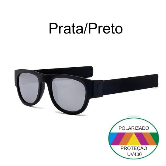 OclyFlex - Óculos de Sol Polarizados Dobráveis Unissex karavelas Espelhado Prata/Preto Com a Caixa 