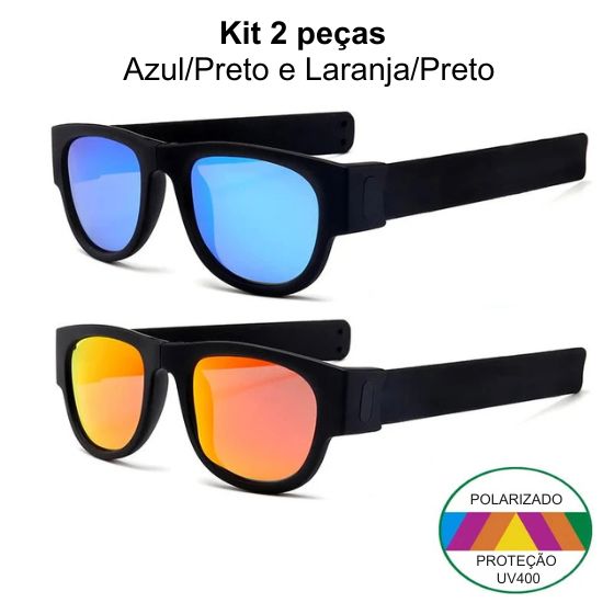 OclyFlex - Óculos de Sol Polarizados Dobráveis Unissex karavelas Kit 2 peças (Azul/Preto e Laranja/Preto) Com a Caixa 