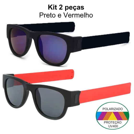 OclyFlex - Óculos de Sol Polarizados Dobráveis Unissex karavelas Kit 2 peças (Preto e Vermelho) Com a Caixa 
