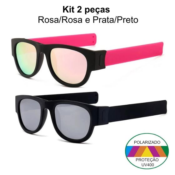 OclyFlex - Óculos de Sol Polarizados Dobráveis Unissex karavelas Kit 2 Peças (Rosa/Rosa e Prata/Preto) Com a Caixa 