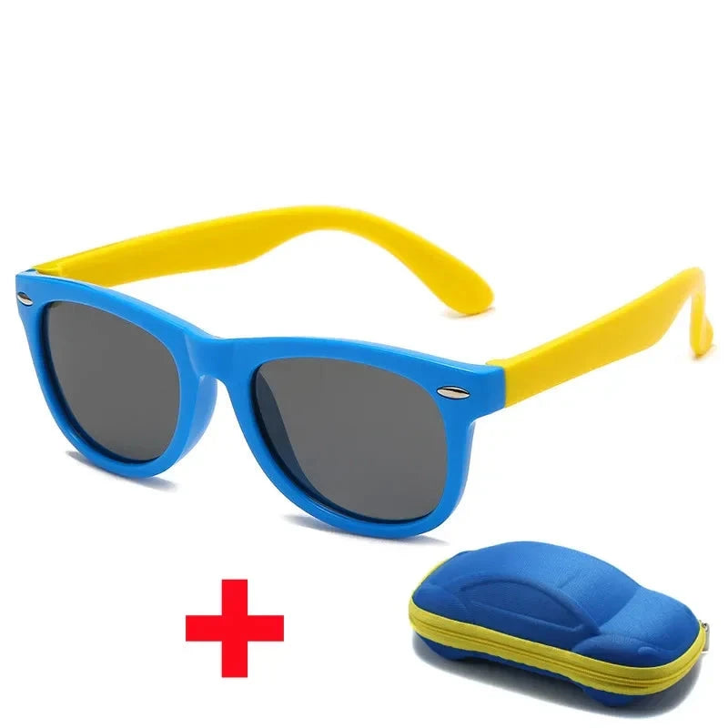 Óculos de Sol de Silicone Flexível com Estojo - PROMOÇÃO DE FÉRIA karavelas Azul e Amarelo 