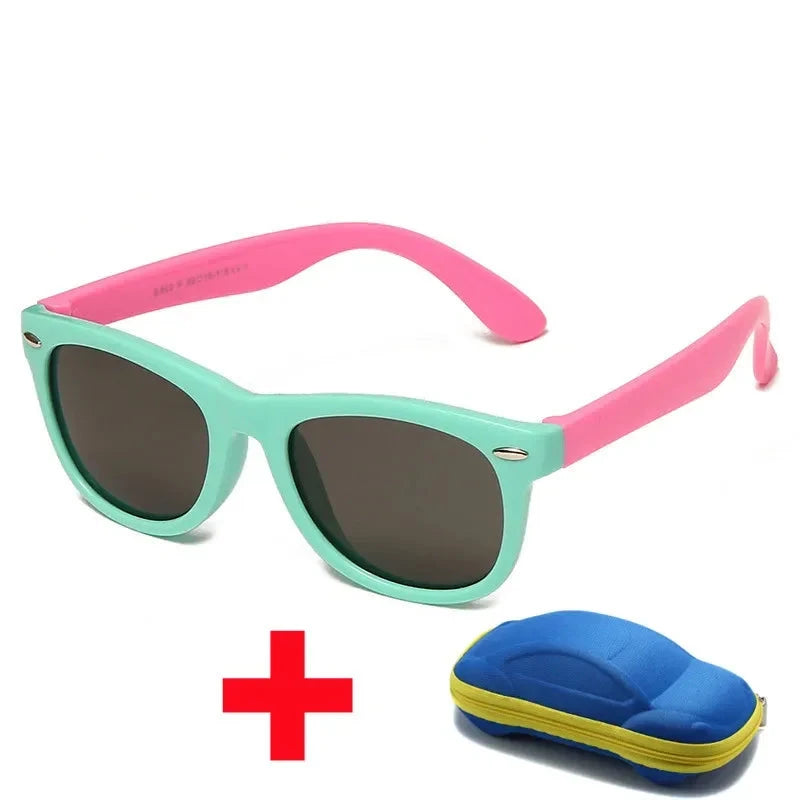 Óculos de Sol de Silicone Flexível com Estojo - PROMOÇÃO DE FÉRIA karavelas Azul Turquesa e Rosa 