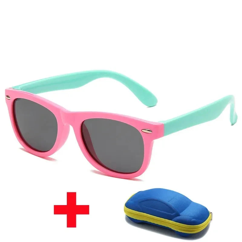 Óculos de Sol de Silicone Flexível com Estojo - PROMOÇÃO DE FÉRIA karavelas Rosa e Azul Turquesa 