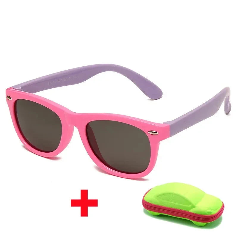 Óculos de Sol de Silicone Flexível com Estojo - PROMOÇÃO DE FÉRIA karavelas Rosa e Lilás 