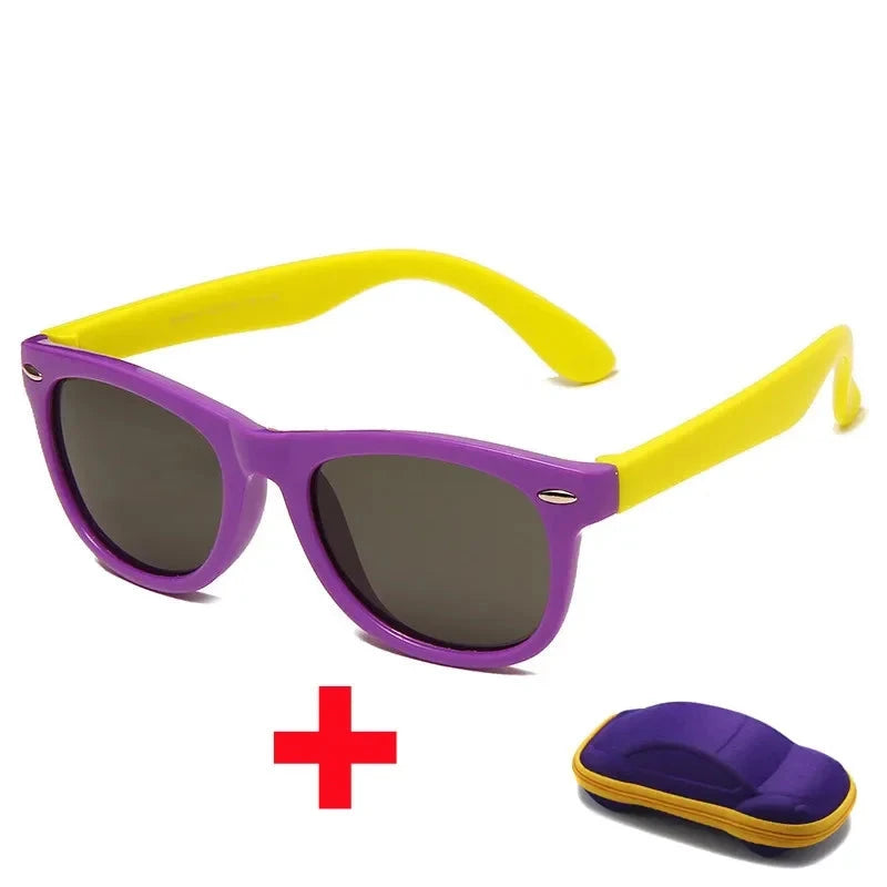 Óculos de Sol de Silicone Flexível com Estojo - PROMOÇÃO DE FÉRIA karavelas Roxo e Amarelo 