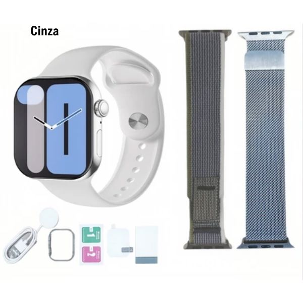 Relógio W10 Pro Mini Smart - Lançamento 2025 karavelas Cinza + 2 Pulseiras 