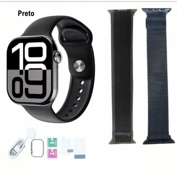 Relógio W10 Pro Mini Smart - Lançamento 2025 karavelas Preto + 2 Pulseiras 