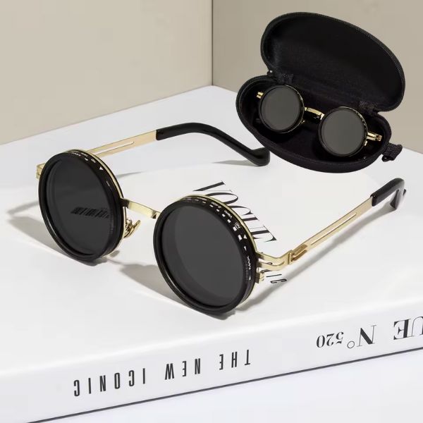 RetrôFlex™ – Óculos de Sol Retrô com Lente Ajustável e Polarizada karavelas Dourado com Caixa 