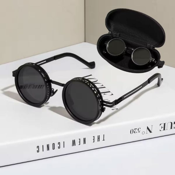 RetrôFlex™ – Óculos de Sol Retrô com Lente Ajustável e Polarizada karavelas Preto com Caixa 