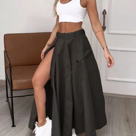 Saia Longa com Fenda Ajustável - Ganhe um Cropped de Presente + Frete Grátis karavelas Preto PP 