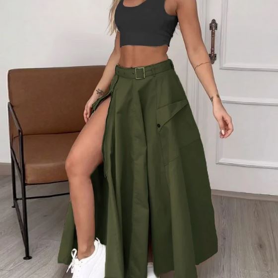 Saia Longa com Fenda Ajustável - Ganhe um Cropped de Presente + Frete Grátis karavelas Verde PP 