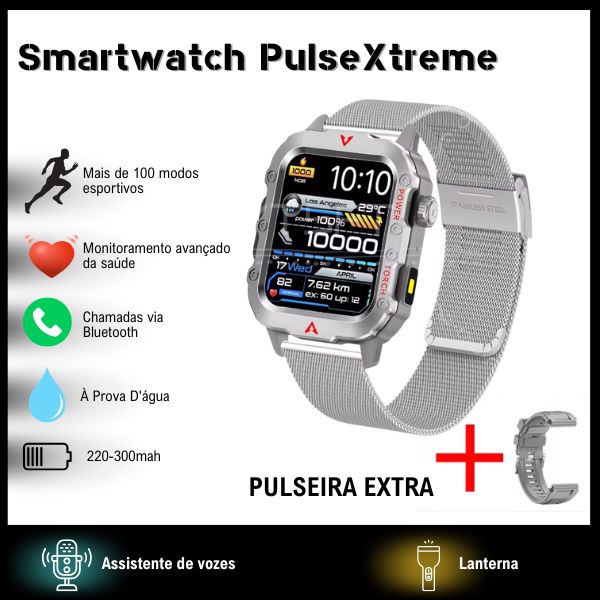 Smartwatch PulseXtreme À Prova D'água - Lançamento 2025 karavelas Prata + Pulseira Extra 