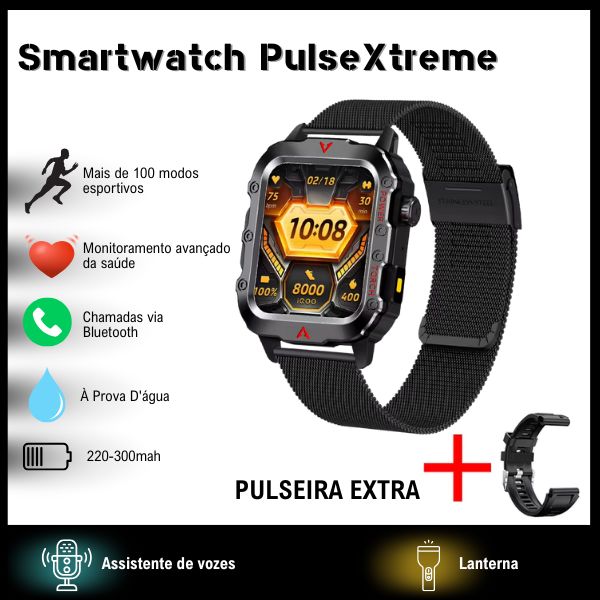 Smartwatch PulseXtreme À Prova D'água - Lançamento 2025 karavelas Preto + Pulseira Extra 