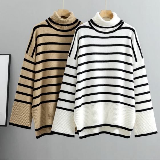Suéter Listrado OverSized Gola alta Suéter karavelas 