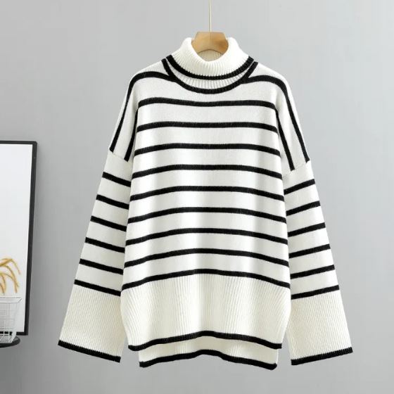 Suéter Listrado OverSized Gola alta Suéter karavelas Branco Único 