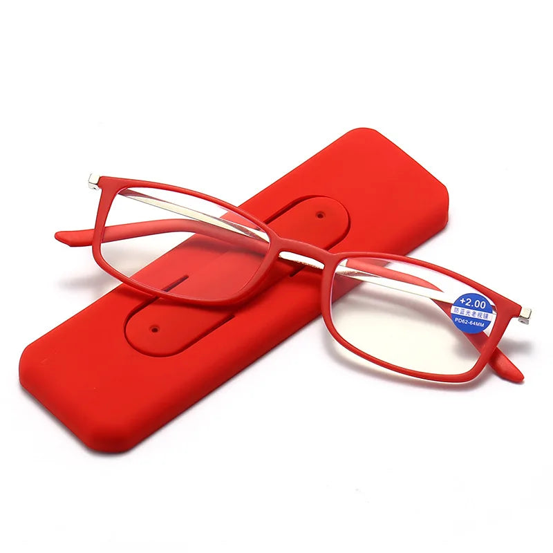 Women Portable Anti-Blue Reading Glasses Men Anti-fatigue Mobile Phone Holder Presbyopia Eyeglasses MYT_0492 karavelas C2 Red Holder +100