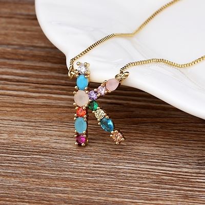 Colar com Pingente Personalizado Letra Inicial Colorida Cravejada 0 karavelas K 