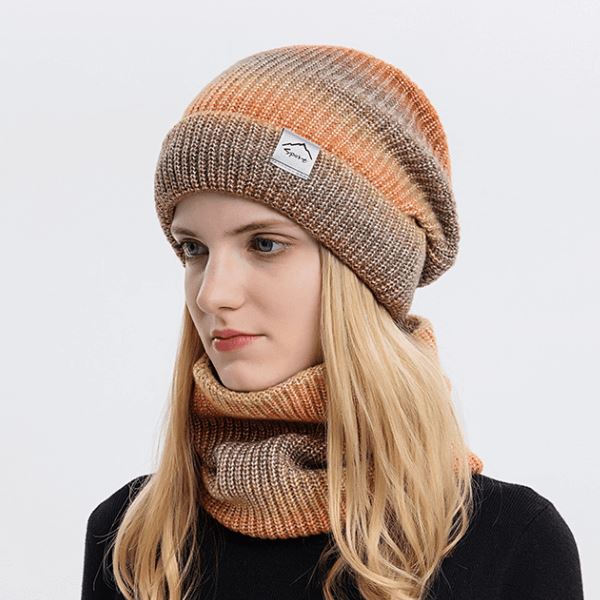 Kit Elegante de Gorro e Gola Degrade - Forro Peluciado 0 karavelas Laranja e Marrom 