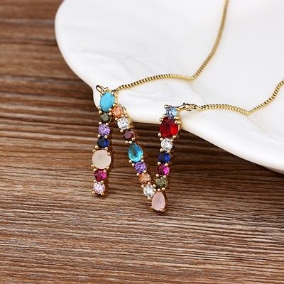 Colar com Pingente Personalizado Letra Inicial Colorida Cravejada 0 karavelas N 