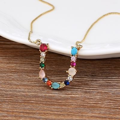 Colar com Pingente Personalizado Letra Inicial Colorida Cravejada 0 karavelas U 