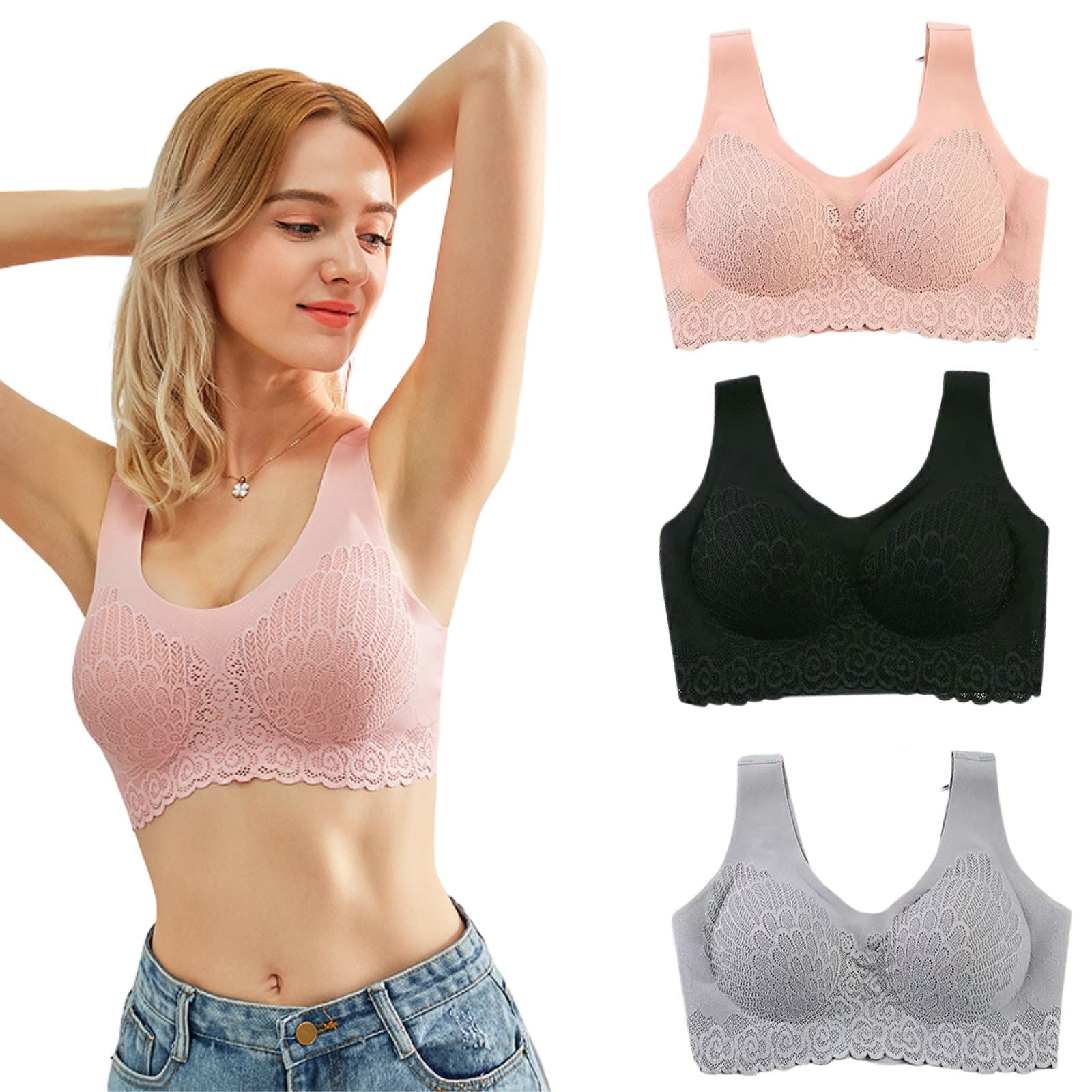 Sutiã Max Power Sustentação Push Up karavelas Rosa - Preto - Cinza P - (47-54 kg) 