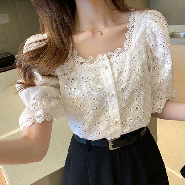 Blusa Antonella Branca com Botões Perolados 0 karavelas 
