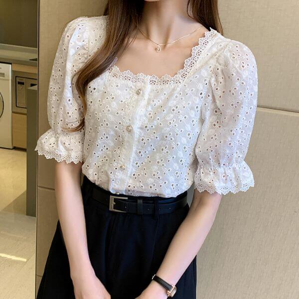Blusa Antonella Branca com Botões Perolados 0 karavelas 
