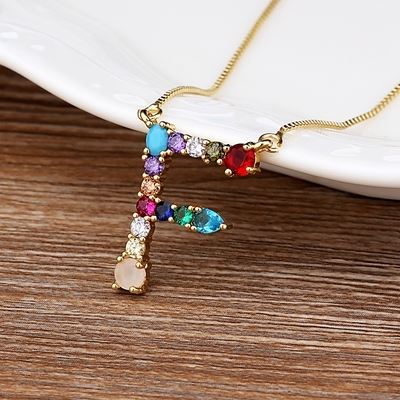Colar com Pingente Personalizado Letra Inicial Colorida Cravejada 0 karavelas F 