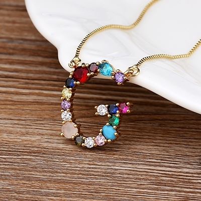 Colar com Pingente Personalizado Letra Inicial Colorida Cravejada 0 karavelas G 