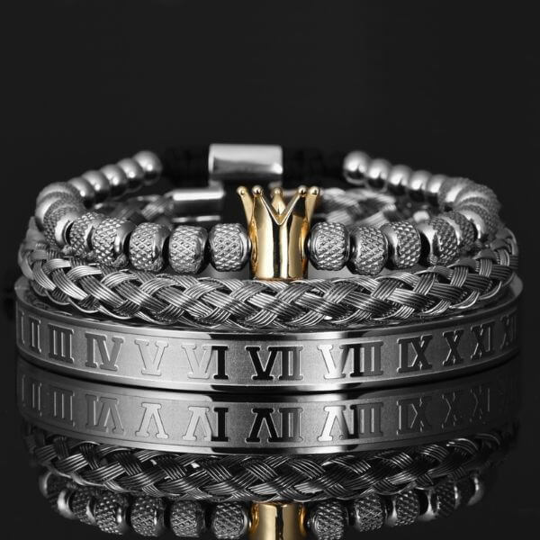 Conjunto de Pulseiras Luxury Rei 0 karavelas Coroa de Ouro Conjunto em Prata 925 